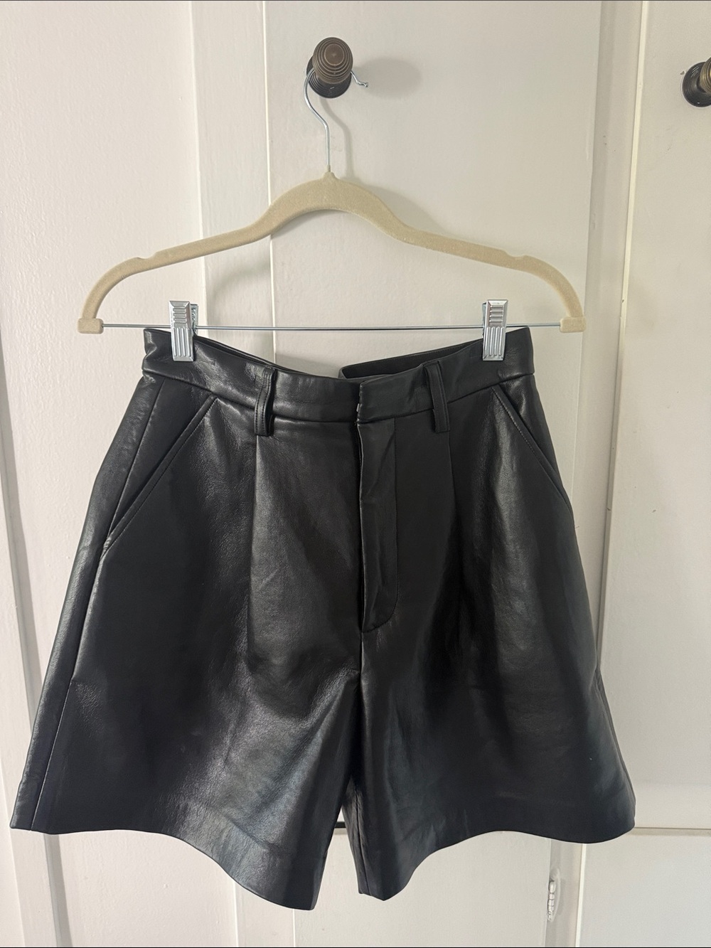 ANINE BING Trent Black Faux Leather High-Rise Shorts
